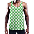 White And Green Checkered Print Men's Workout Tank Top