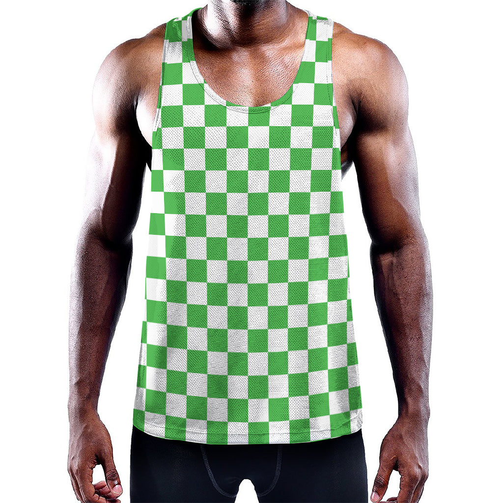White And Green Checkered Print Training Tank Top