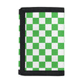 White And Green Checkered Print Trifold Wallet