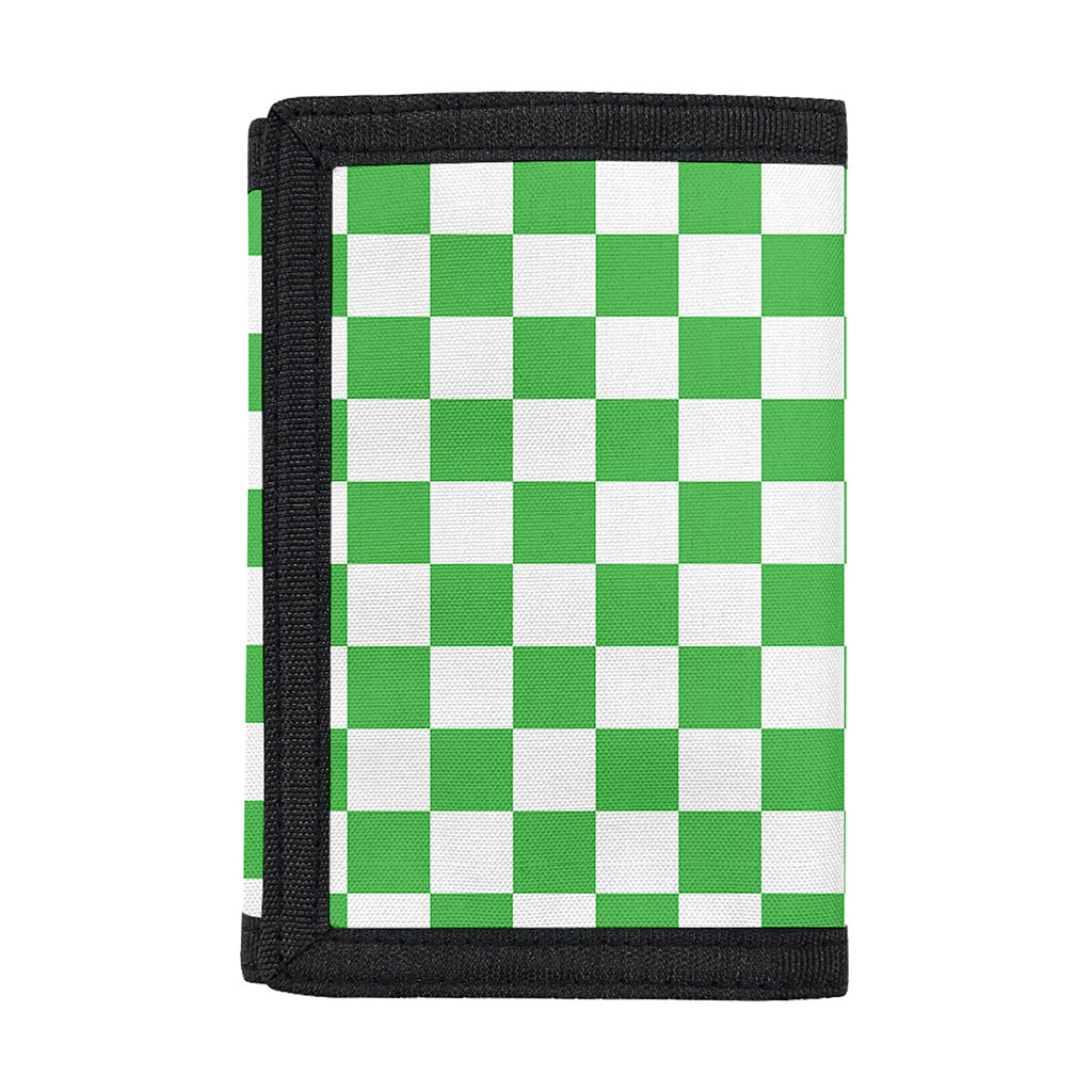 White And Green Checkered Print Trifold Wallet