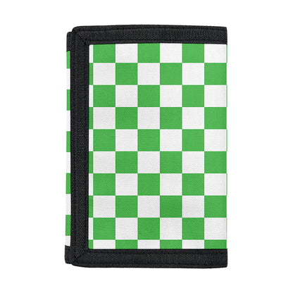 White And Green Checkered Print Trifold Wallet