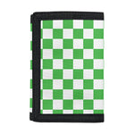 White And Green Checkered Print Trifold Wallet
