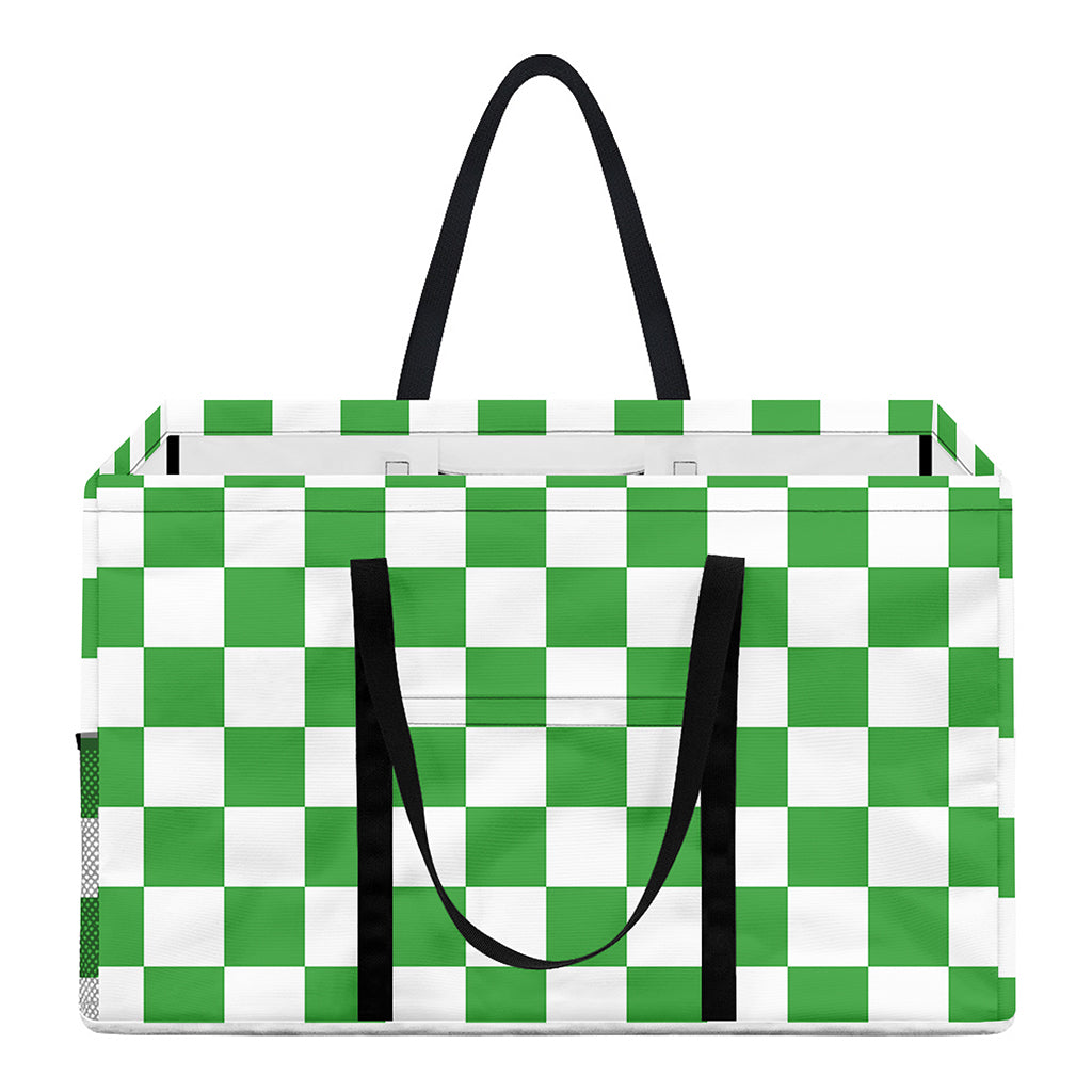 White And Green Checkered Print Utility Tote Bag