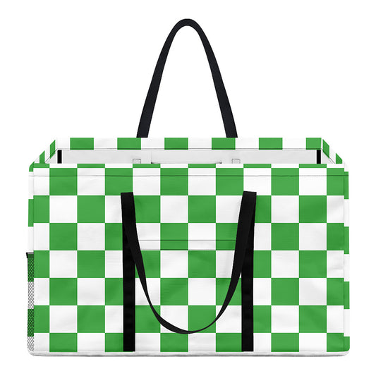 White And Green Checkered Print Utility Tote Bag