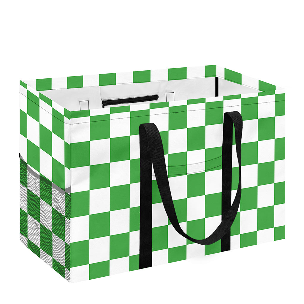 White And Green Checkered Print Utility Tote Bag