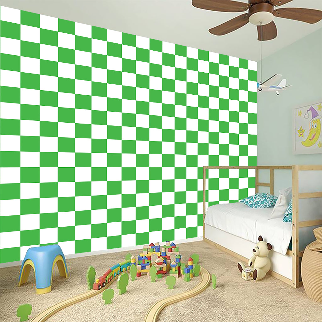 White And Green Checkered Print Wall Sticker