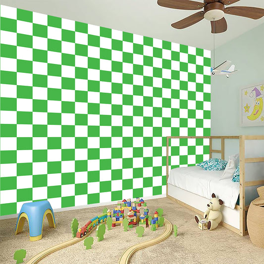 White And Green Checkered Print Wall Sticker
