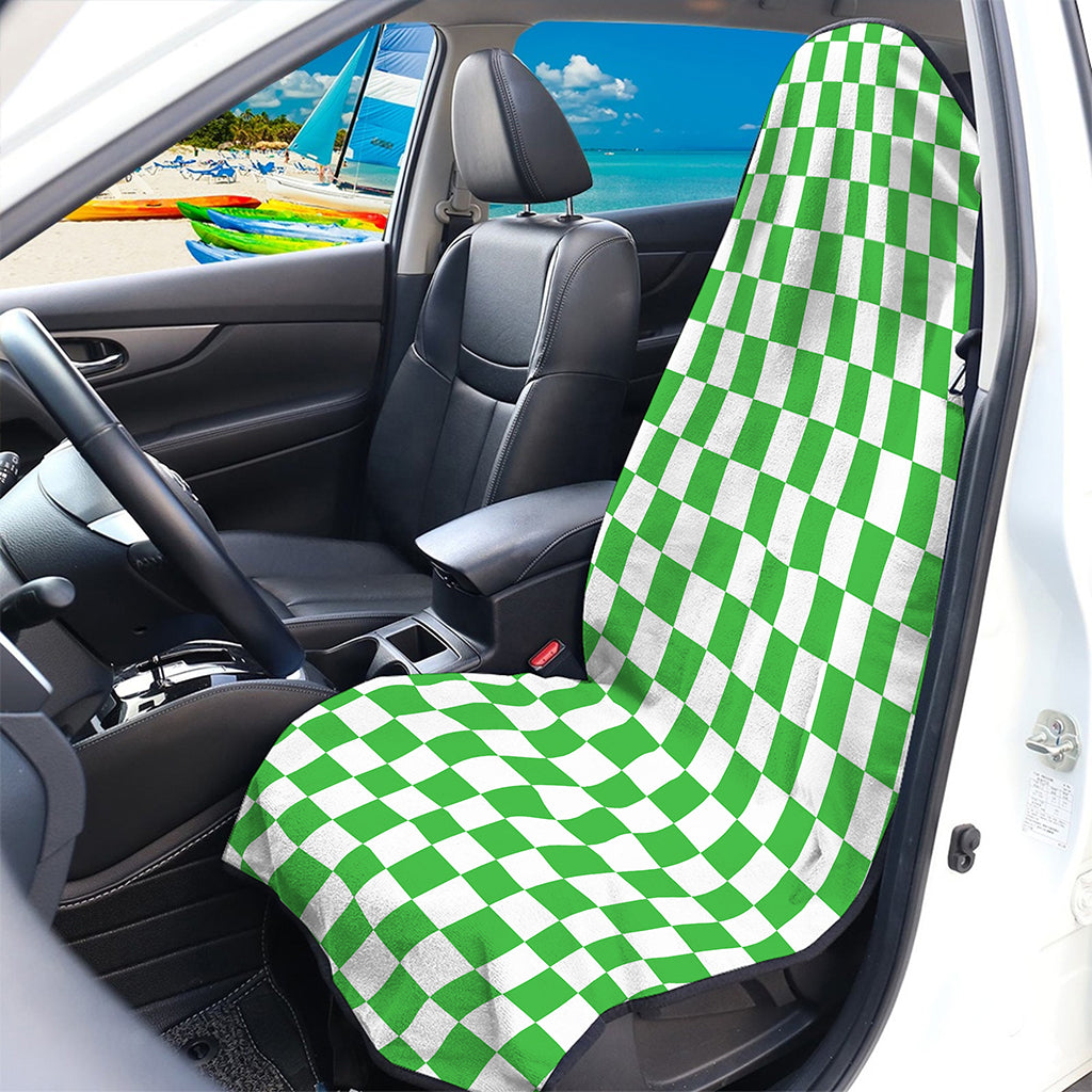 White And Green Checkered Print Waterproof Car Seat Cover