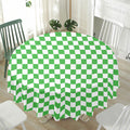 White And Green Checkered Print Waterproof Round Tablecloth