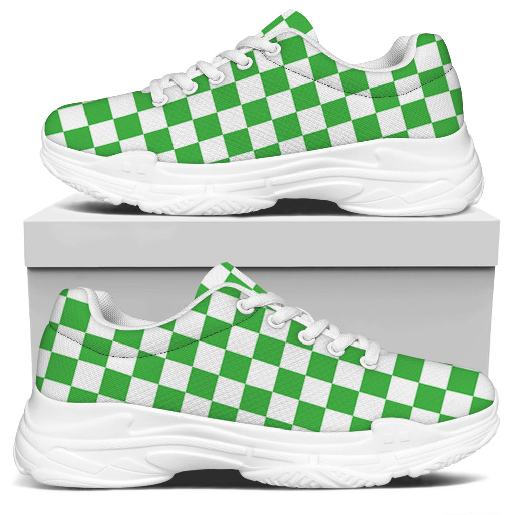 White And Green Checkered Print White Chunky Shoes
