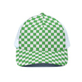 White And Green Checkered Print White Mesh Trucker Hat