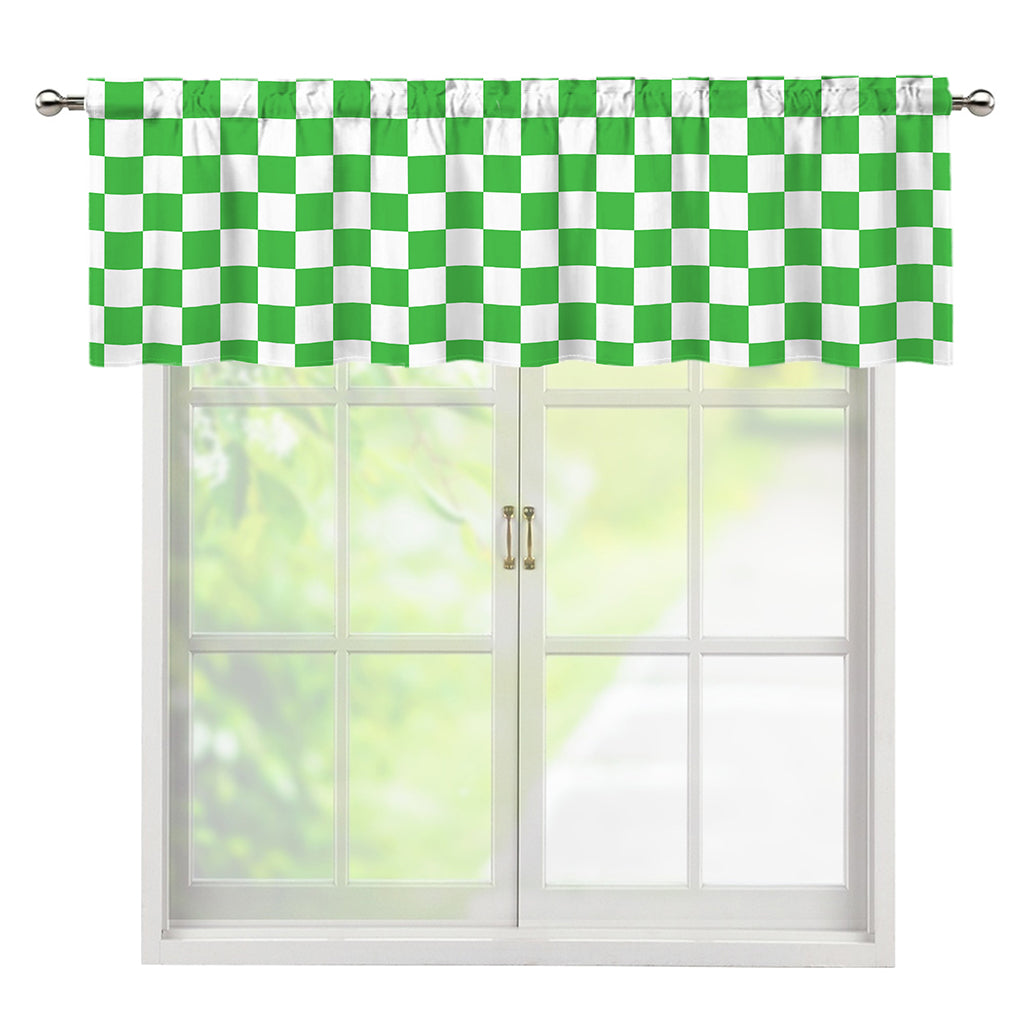 White And Green Checkered Print Window Valance