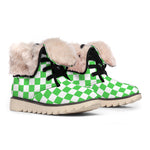 White And Green Checkered Print Winter Boots