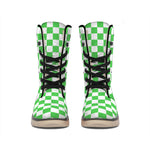 White And Green Checkered Print Winter Boots