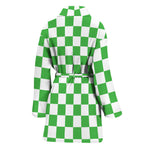 White And Green Checkered Print Women's Bathrobe