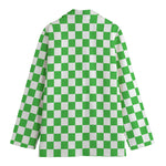 White And Green Checkered Print Women's Blazer
