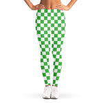 White And Green Checkered Print Women's Leggings
