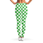 White And Green Checkered Print Women's Leggings