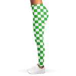 White And Green Checkered Print Women's Leggings