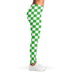 White And Green Checkered Print Women's Leggings