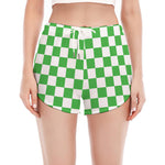 White And Green Checkered Print Women's Split Running Shorts