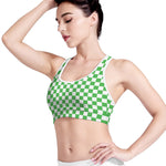 White And Green Checkered Print Women's Sports Bra