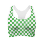 White And Green Checkered Print Women's Sports Bra
