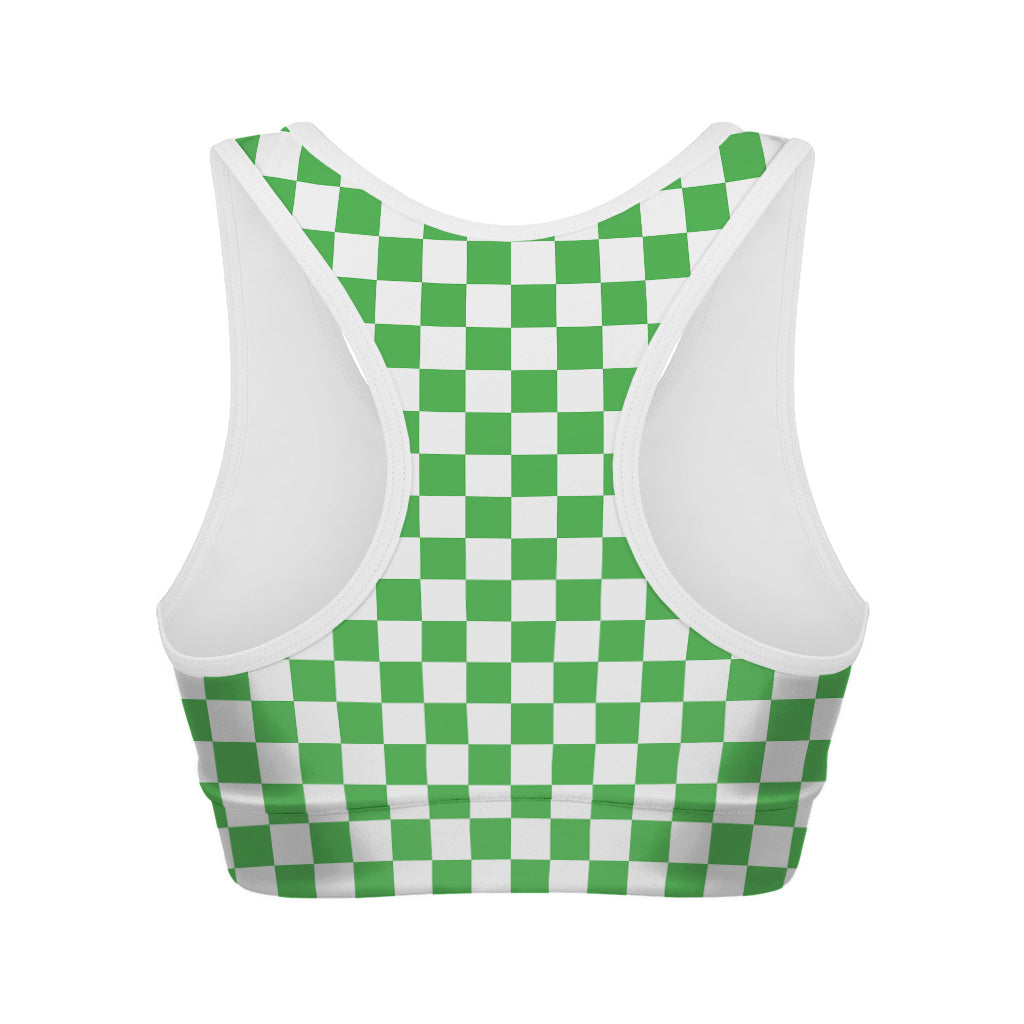 White And Green Checkered Print Women's Sports Bra
