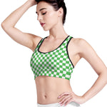 White And Green Checkered Print Women's Sports Bra