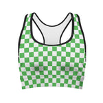 White And Green Checkered Print Women's Sports Bra