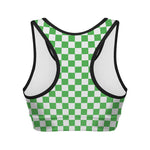 White And Green Checkered Print Women's Sports Bra