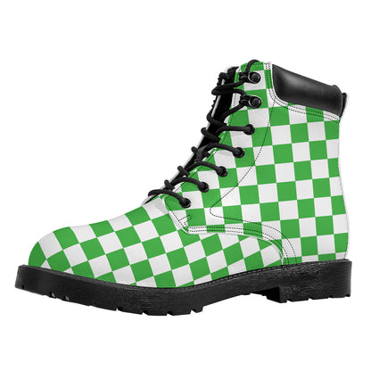 White And Green Checkered Print Work Boots