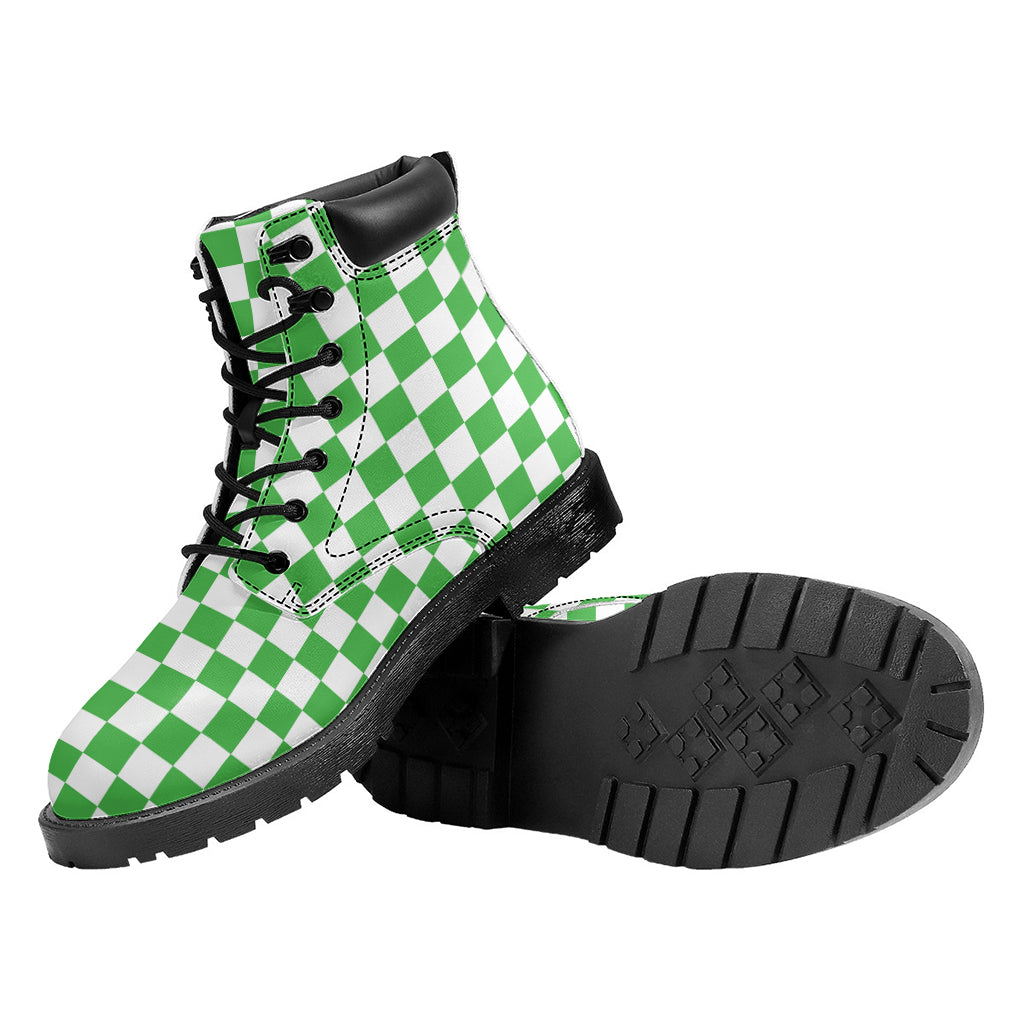 White And Green Checkered Print Work Boots