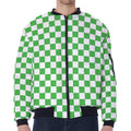 White And Green Checkered Print Zip Sleeve Bomber Jacket