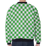 White And Green Checkered Print Zip Sleeve Bomber Jacket