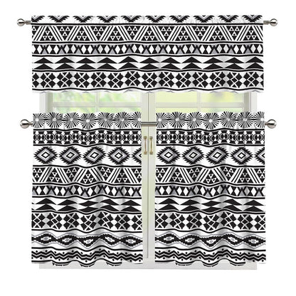 White And Grey Aztec Pattern Print 3 Piece Kitchen Curtains