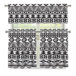 White And Grey Aztec Pattern Print 3 Piece Kitchen Curtains