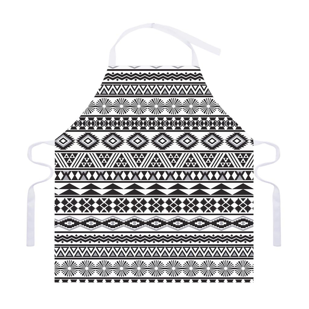 White And Grey Aztec Pattern Print Adjustable Apron