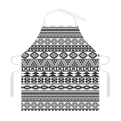 White And Grey Aztec Pattern Print Adjustable Apron
