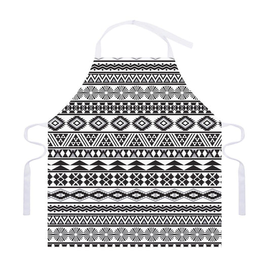 White And Grey Aztec Pattern Print Adjustable Apron