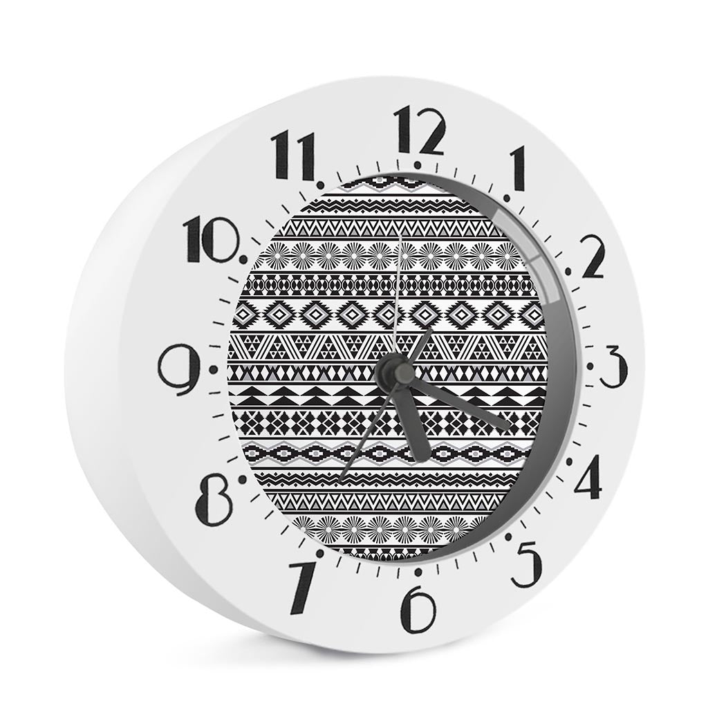 White And Grey Aztec Pattern Print Alarm Clock