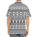 White And Grey Aztec Pattern Print Aloha Shirt
