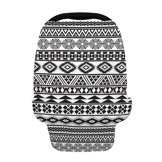 White And Grey Aztec Pattern Print Baby Seat Cover