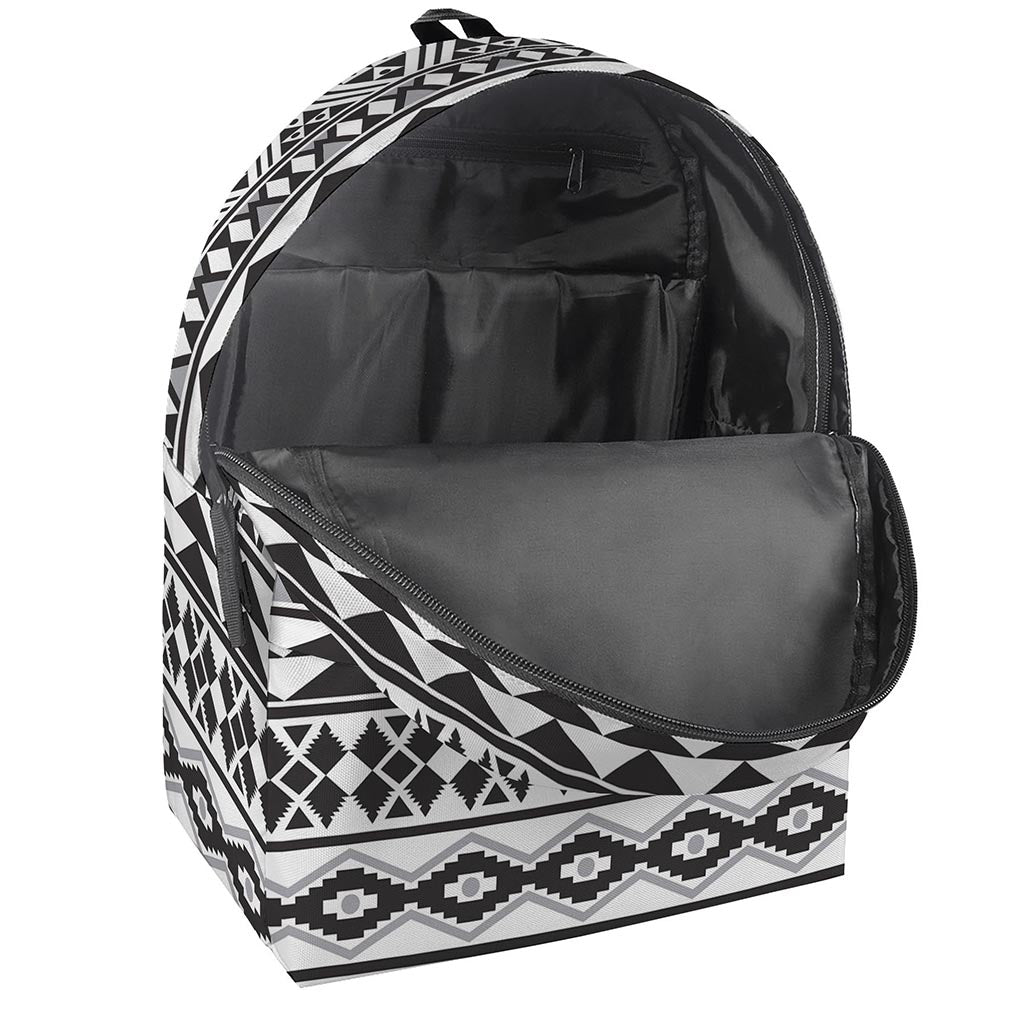 White And Grey Aztec Pattern Print Backpack