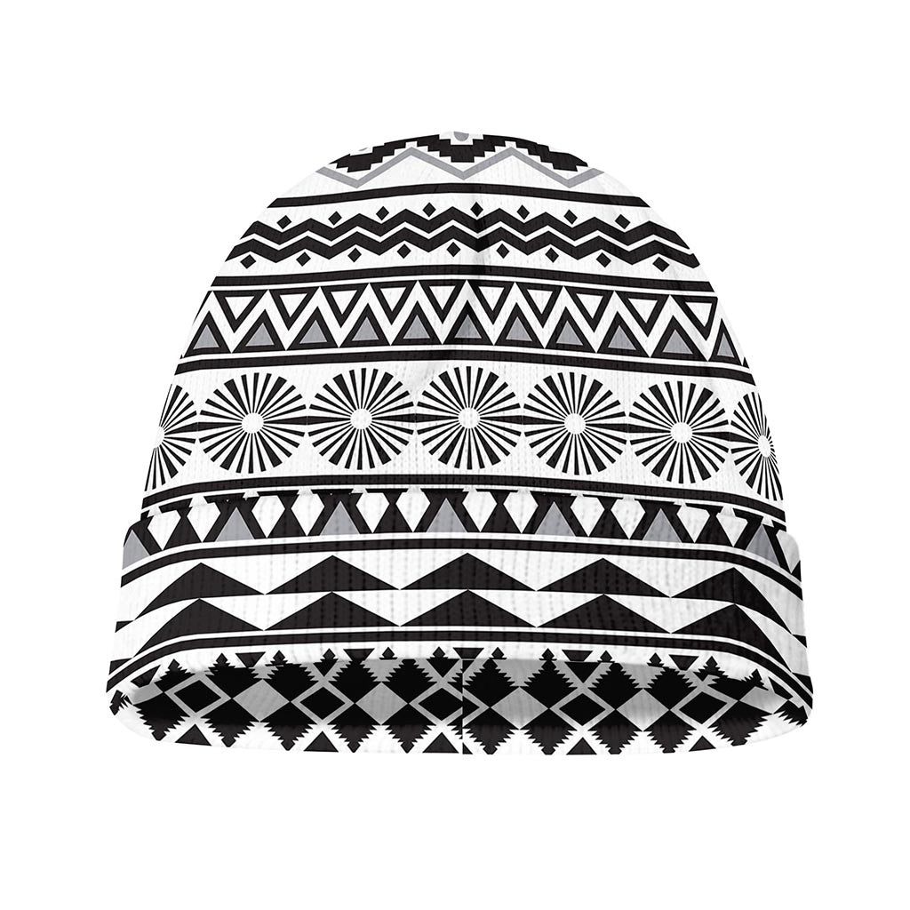White And Grey Aztec Pattern Print Beanie