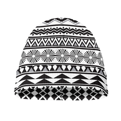 White And Grey Aztec Pattern Print Beanie