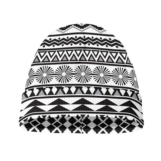White And Grey Aztec Pattern Print Beanie