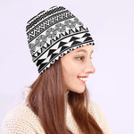 White And Grey Aztec Pattern Print Beanie