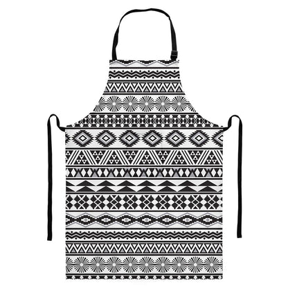 White And Grey Aztec Pattern Print Bib Apron With Pocket