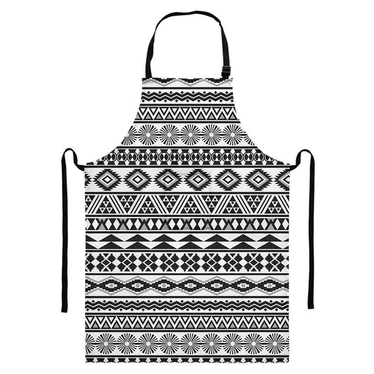 White And Grey Aztec Pattern Print Bib Apron With Pocket